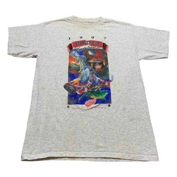 Vintage 1997 Detroit Red Wings Hockey Champions Graphic Tee Shirt Large - Picture 1 of 5